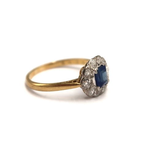  An 18ct yellow gold (tested) diamond and sapphire dress ring size O/P - weight approx 2.6 grams