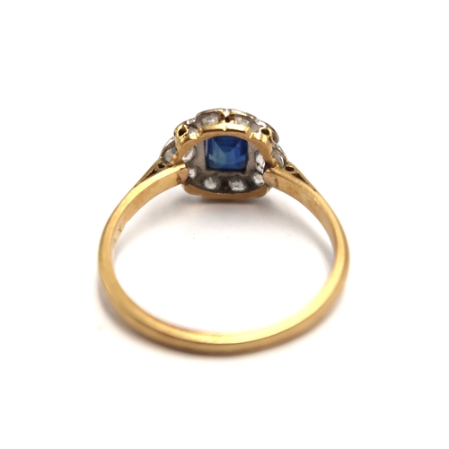  An 18ct yellow gold (tested) diamond and sapphire dress ring size O/P - weight approx 2.6 grams