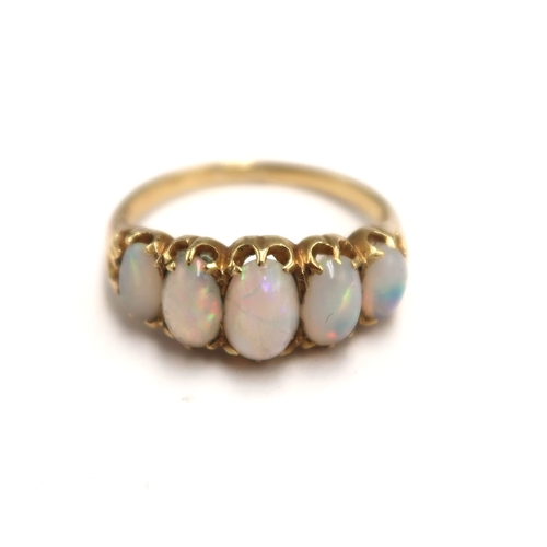  An 18ct yellow gold five stone opal ring size O - approx weight 3.8 grams