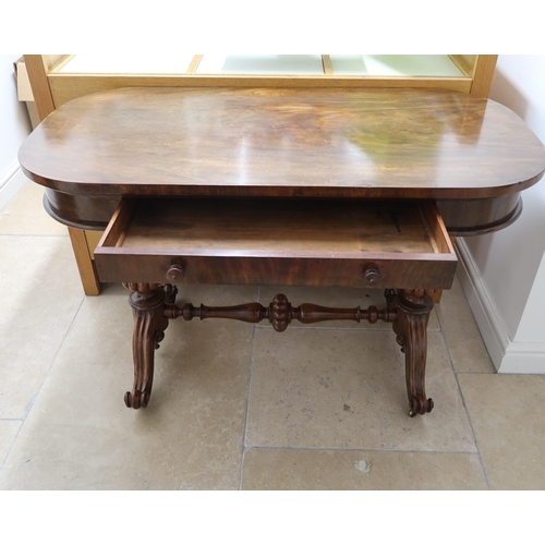 651 - An early 19thc mahogany hall table, drawer to one side faux to opposing, raised on turned supports j... 