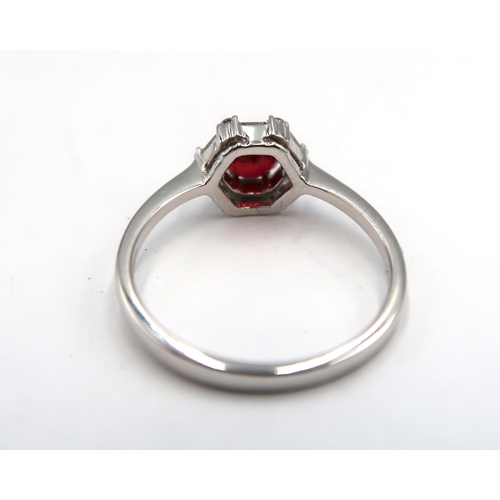 193 - An 18ct white gold quality ruby and diamond ring, pigeon blood ruby is a very good colour, diamonds ... 