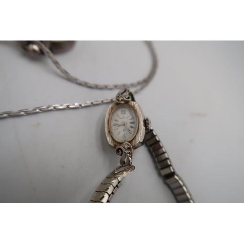 232 - A 14ct white gold cased, vintage Lady Hamilton cocktail watch set with diamonds to the scroll lugs, ... 