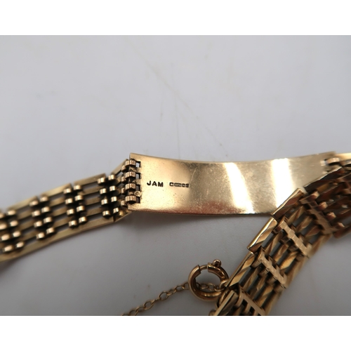 241 - A 9ct gold gate link name bracelet, 12.9g.