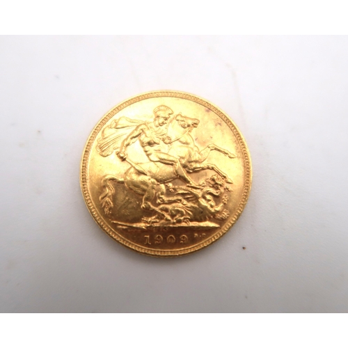 374 - A 1909 Edward VII full sovereign 7,98grams 22ct gold