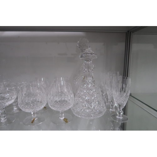 430 - Three Waterford Crystal decanters and various drinking glasses - items include six wine glasses, fiv... 