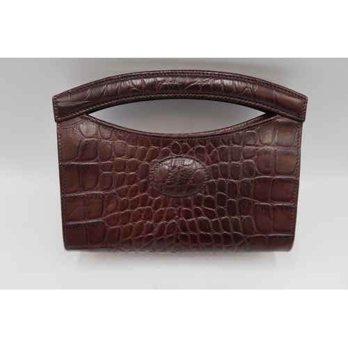 455 - A Mulberry leather handbag, or clutch bag, with crocodile texture to the matt brown leather, 17 by 2... 