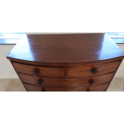 665 - A Georgian mahogany and ebony strung bow fronted chest of two over three graduated drawers, 53 by 65... 