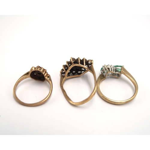 83 - Three 9ct H.M. dress rings 5.3grams size F,G and I.