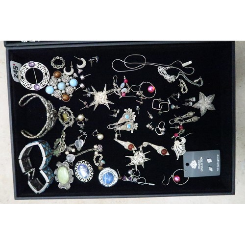 245 - A large group of costume and silver jewellery including some silver and moonstone, amethyst set jewe... 