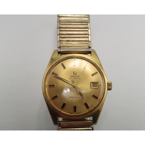 255 - A vintage Omega Automatic wristwatch, the gold coloured signed dial with baton markers, minute track... 