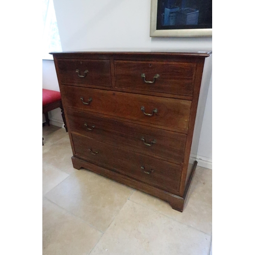 634 - A 19th century mahogany and crossband inlay chest of two short over three long graduated drawers rai... 