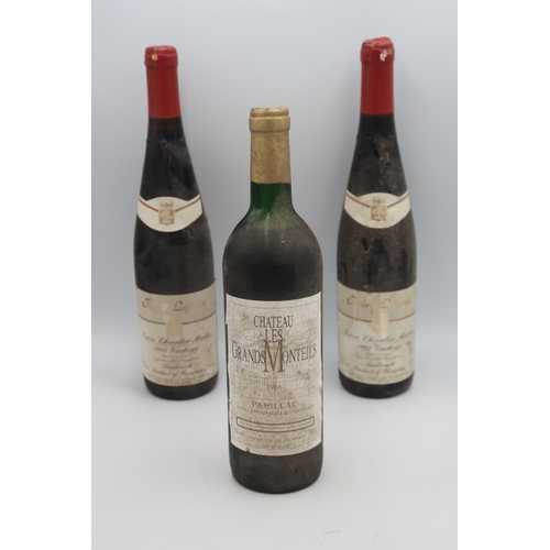 525 - Two 75cl bottles of Varhegy, 1992 and a 1986 bottle of Chateau Les Grandes Mouteils Pauillac.