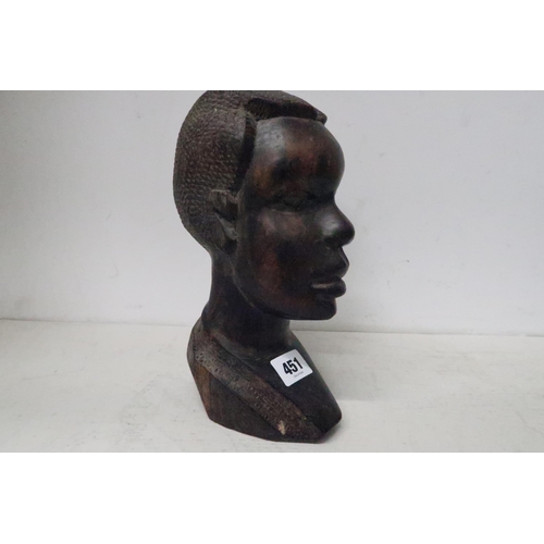 451 - A carved hardwood African tribal head - Height 24cm