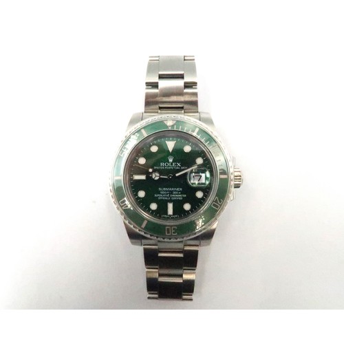 260 - A Rolex Submariner 116610LV Hulk serial number V 185736 with box, papers, card dated 2012 and swing ... 