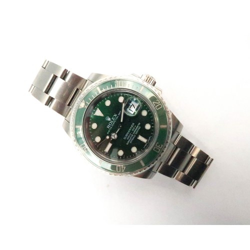 260 - A Rolex Submariner 116610LV Hulk serial number V 185736 with box, papers, card dated 2012 and swing ... 