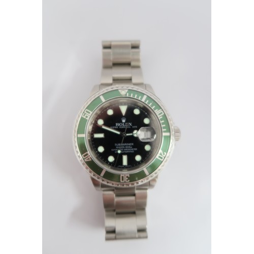 260 - A Rolex Submariner 116610LV Hulk serial number V 185736 with box, papers, card dated 2012 and swing ... 