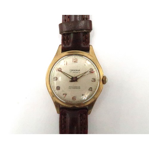 262 - A gents Cradman 17 Jewel wristwatch on a leather strap in working order