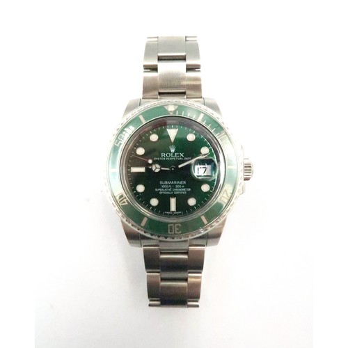 260 - A Rolex Submariner 116610LV Hulk serial number V 185736 with box, papers, card dated 2012 and swing ... 