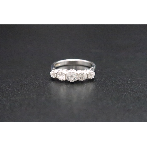 132 - An 18ct white gold old cut diamond five stone ring. Estimated total diamond weight 0.75ct, I/J colou... 