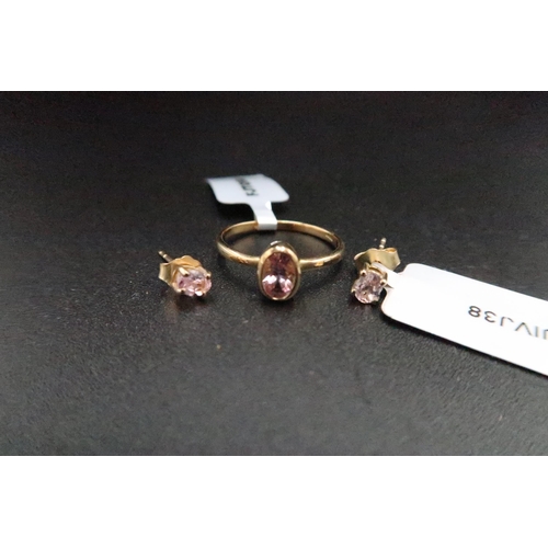 180 - A 9ct gold pink spinel single stone ring, size M. Together with a pair of marching ear studs. Weight... 