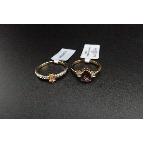 184 - Two 9ct gold dress rings. To include purple spinel and zircon, size L 1/2. Imperial garnet and zirco... 