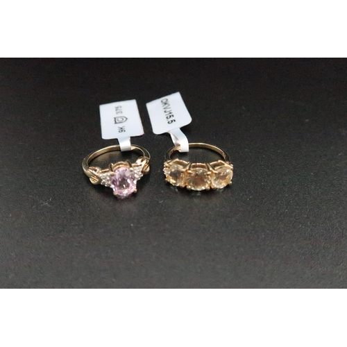 189 - Two 9ct gold dress rings to include kunzite and xircon, size K. Together with a Padparadscha Oregon ... 