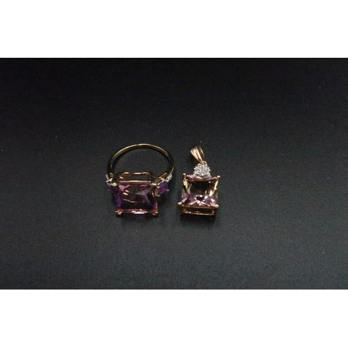 191 - A 9ct gold ametrine and diamond ring, size M. Together with an ametrine and zircon pendant. Weight 4... 