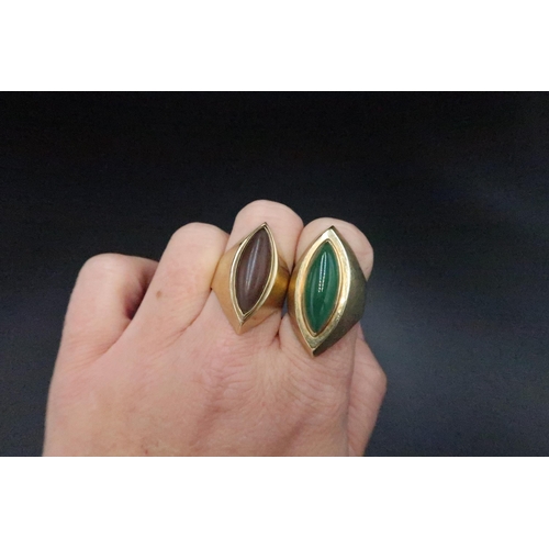 203 - Two marquise shape gem set dress rings. Size S and Q. Stamped 585. Weight 15.74 grams.