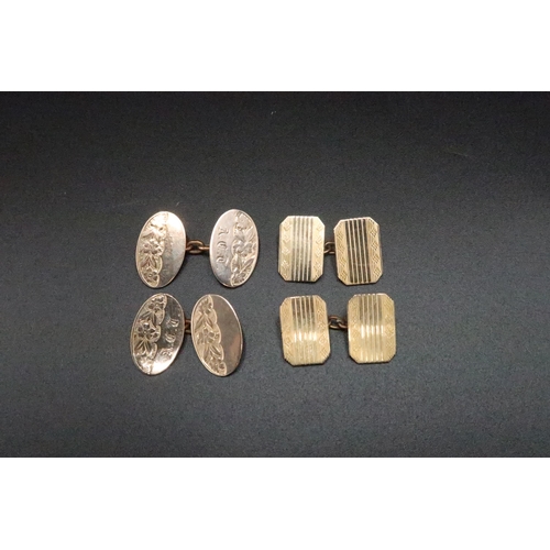 224 - Two pairs of cufflinks - one set of stamped 12ct gold cufflinks approx weight 5.2 grams - the other ... 