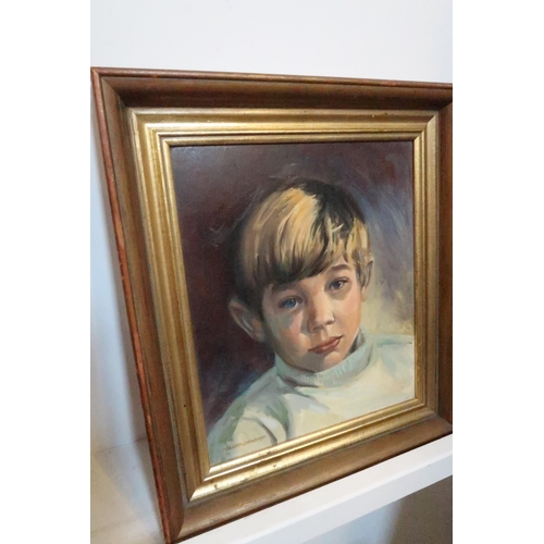 580 - James Chambury (British Suffolk, 1927-1994): portrait of a young boy, signed bottom left, oil on boa... 