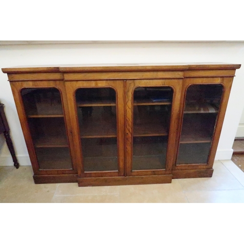 598 - A 19th century walnut breakfront bookcase - in good condition apart from wooden inset to the top as ... 