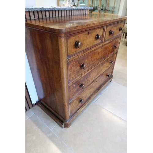 704 - A 19th century flame mahogany chest of drawers needing light restoration - Width 112cm x Height 96cm