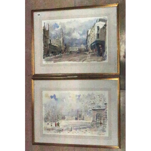 576 - Two watercolours of Cambridge - Derek Abel 1990 - 35cm x 55cm