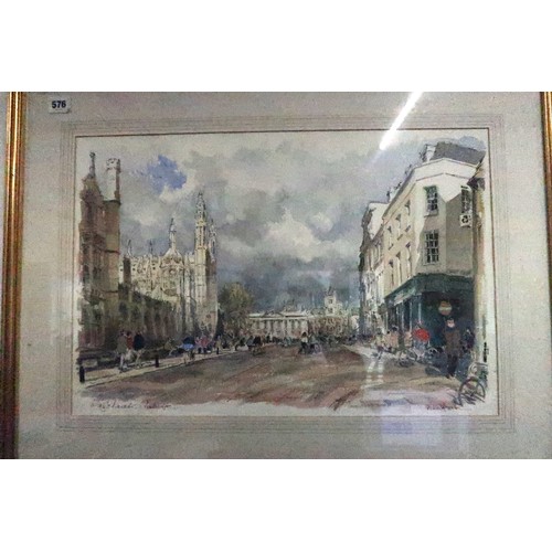 576 - Two watercolours of Cambridge - Derek Abel 1990 - 35cm x 55cm