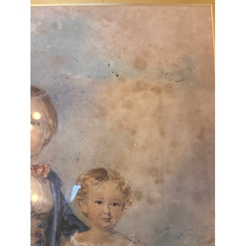 581 - A 19th century watercolour of three children in an ornate gilt frame - 80cm x 64cm