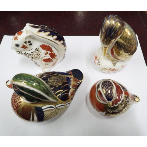  Four Crown Derby paperweights; Red Squirrel, Carolina Duck, Kingfisher and Tit, all good condition, ... 