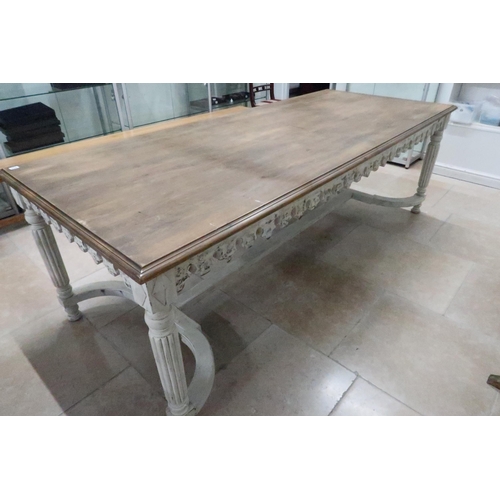 670 - An India Jane dining table with painted distressed base, 240cm x 100cm x 80cm high