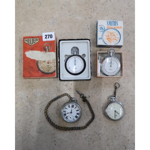 270 - A Heur stopwatch and a Smiths stopwatch, both working in saleroom and with boxes, together with two ... 