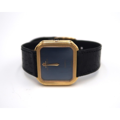 272 - A Baume & Mercier 18ct yellow gold wristwatch on black Baume & Mercier leather strap with sapphire s... 