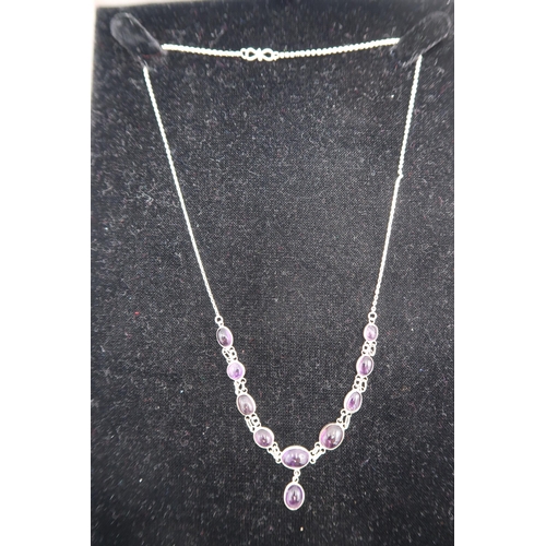 50 - A vintage silver amethyst necklace, 40cms long