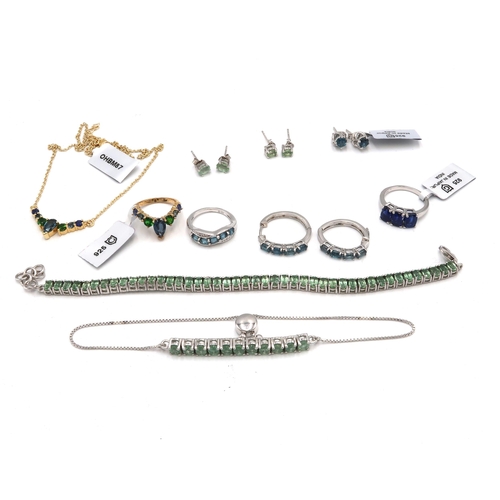 67 - A collection of mint and blue kyanite silver jewellery. To include a pair of ear hoops, two pairs of... 