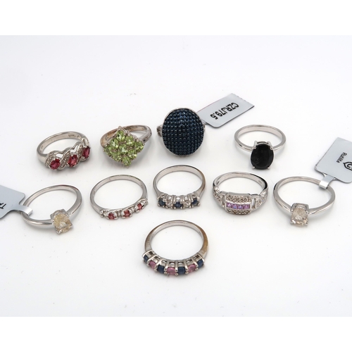 79 - An assortment of ten gem set rings. Size J 1/2 - N 1/2. Weight 24.16 grams