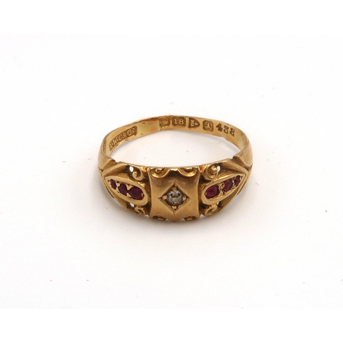 93 - An Edwardian 18ct gold ruby and diamond dress ring. Hallmarked Chester 1901. Size N 1/2. Weight 2.71... 