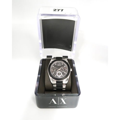 277 - An Armani Exchange wristwatch, baton markers with second hand dial, 38mm case, working in saleroom