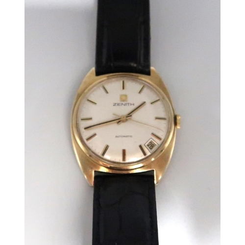 284 - A gent's Zenith 9ct gold automatic wristwatch having a baton numeral dial on champagne coloured face... 