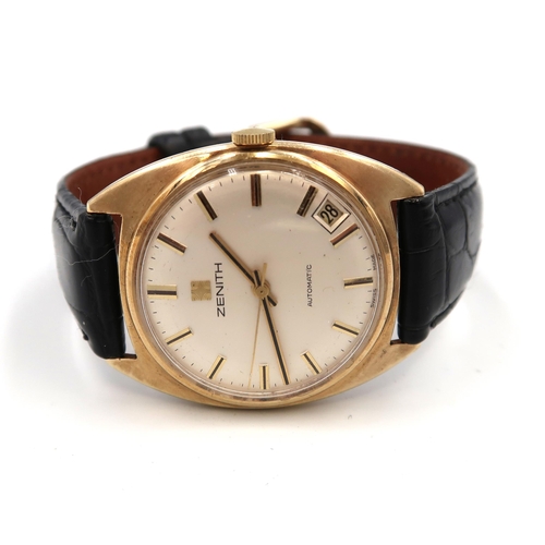 284 - A gent's Zenith 9ct gold automatic wristwatch having a baton numeral dial on champagne coloured face... 