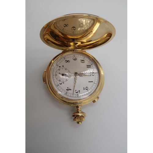 288 - Cricketing Interest: An 18ct gold full hunter, keyless wind, pocket watch and stop watch, the white ... 