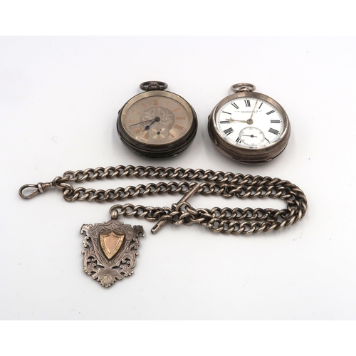 291 - Two late 19th century pocket watches, both silver cased open faced, one with silver dial and gold co... 