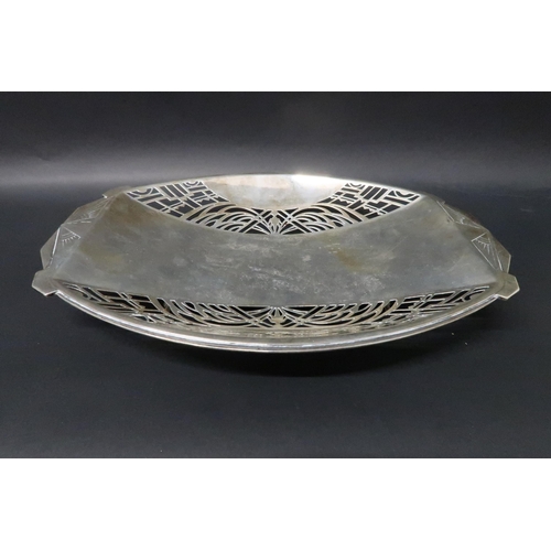 330 - A hallmarked silver Art Deco style oval platter on plinth feet, 27cm long x 20cm wide, weight approx... 