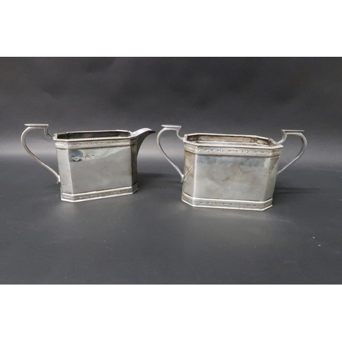 335 - A matching silver hallmarked Art Deco style sugar bowl and silver jug, total weight approx 14.2 troy... 